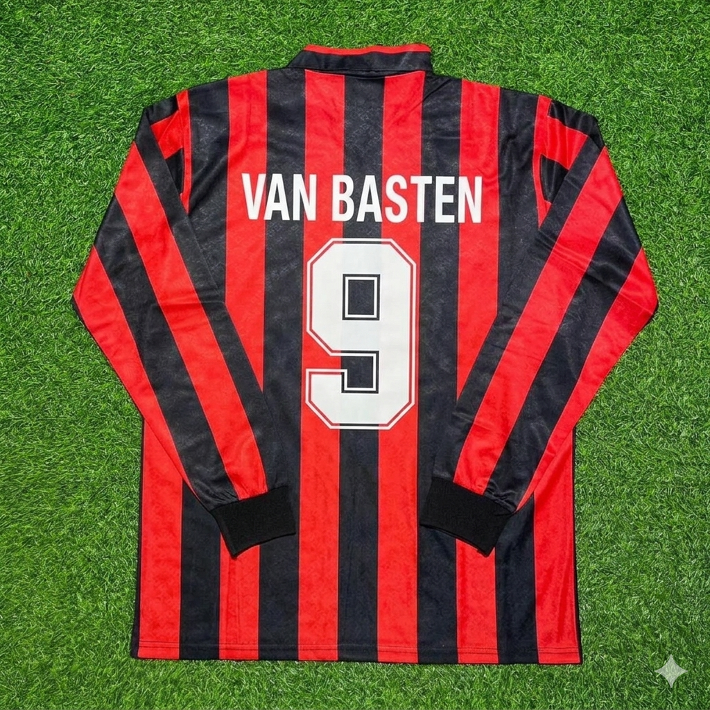 Marco van Basten #9 AC Milan 1989-1990 Retro Long Sleeve Football Jersey
