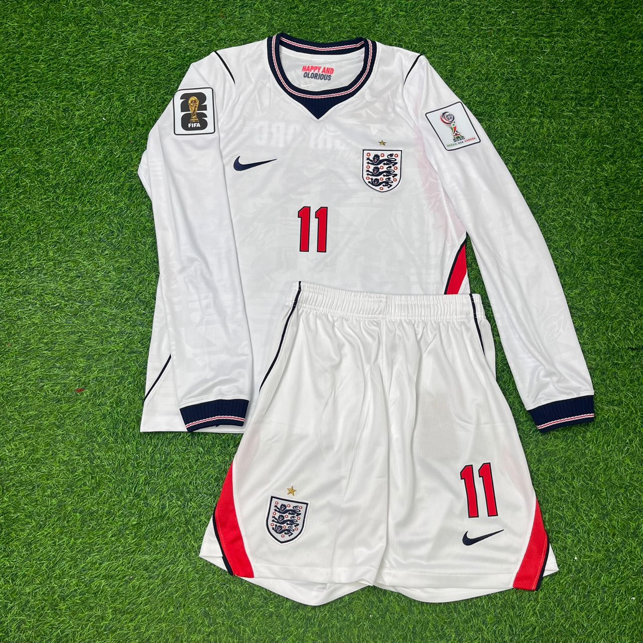Marcus Rashford #11 England 2026 World Cup Kids White Long Sleeve Football Jersey