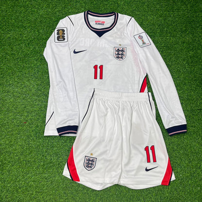 Marcus Rashford #11 England 2026 World Cup Kids White Long Sleeve Football Jersey