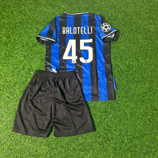 Mario Balotelli Inter Milan 2010 Champions League Final Kids Retro Kids Football Jersey Kit