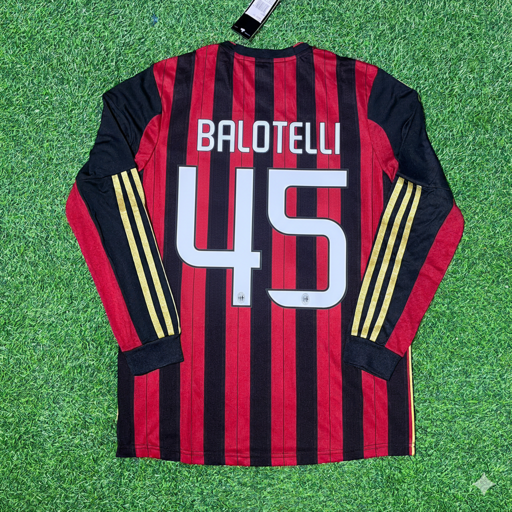 Mario Balotelli AC Milan 2013/14 Long Sleeve Home Retro Football Jersey Kit