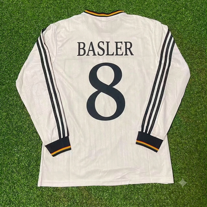 Mario Basler #8 Germany EURO 1996 Final Home Long Sleeve Retro Football Jersey Kit