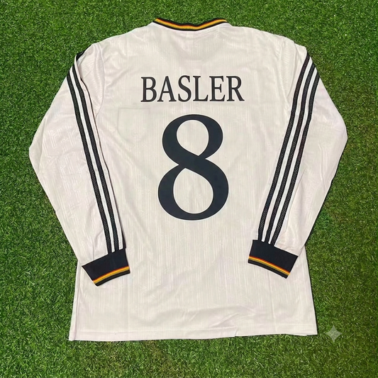 Mario Basler #8 Germany EURO 1996 Final Home Long Sleeve Retro Football Jersey Kit