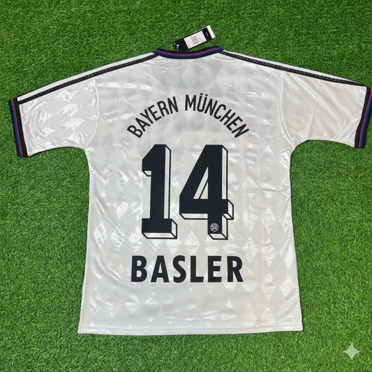 Mario Basler Bayern Munich 1997–1998 Away White Retro Football Jersey Kit