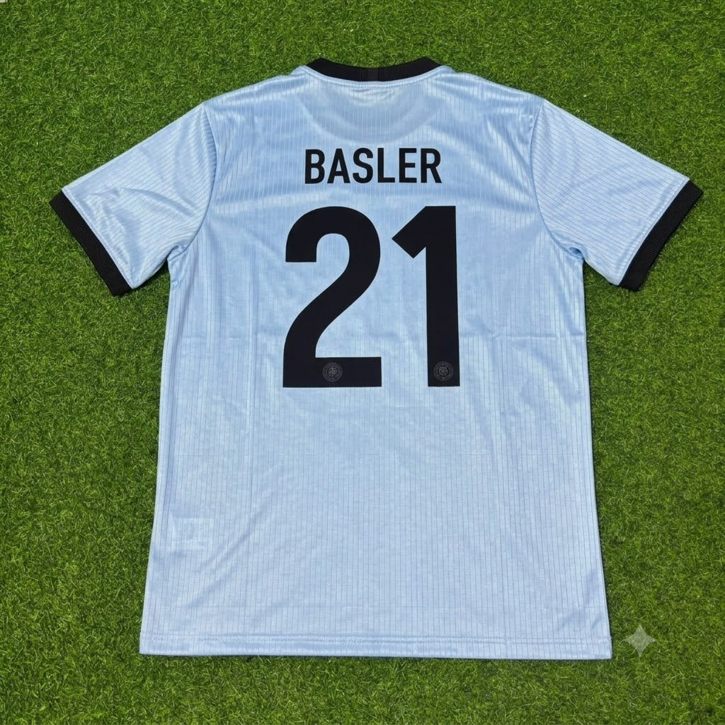 Mario Basler Germany 125th Year Special Clear Blue Retro Football Jersey