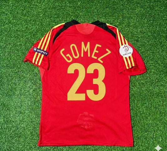Maillot de football rétro rouge extérieur de Mario Gomez (Allemagne) pour l'Euro 2008