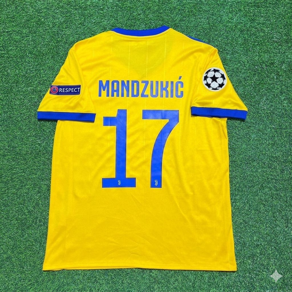 Mario Mandzukic Juventus 2017-2018 Yellow Retro Football Jersey