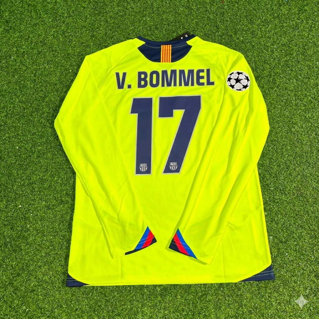 Mark van Bommel Barcelona 2005-2006 Yellow Green Retro Long Sleeve Football Jersey