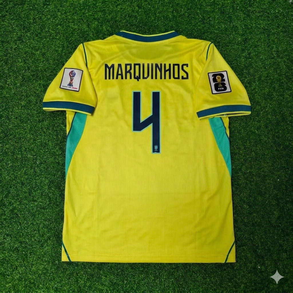 Marquinhos #4 Brazil 2026 World Cup Yellow Home Football Jersey