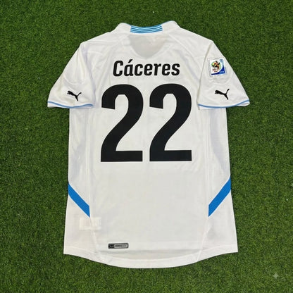 Martin Caceres Uruguay 2010 World Cup White Retro Football Jersey