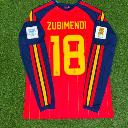 Martin Zubimendi #18 Spain 2026 World Cup Home Long Sleeve Jersey Trikot Maillot