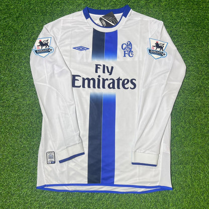 Mateja Kezman 9 Chelsea Away 2004 Retro White Long Sleeve Jersey Trikot Kit Maillot Soccer Shirt