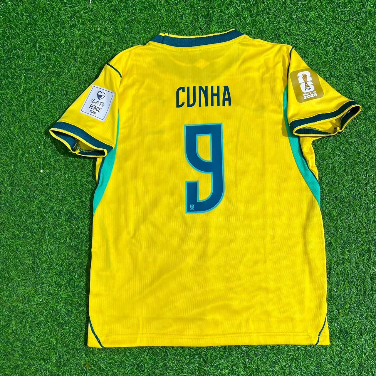 Matheus Cunha #9 Brazil 2026 World Cup Yellow Home Kids Football Jersey