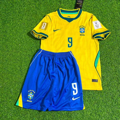 Matheus Cunha #9 Brazil 2026 World Cup Yellow Home Kids Football Jersey