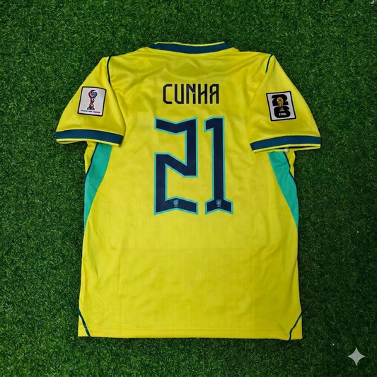 Matheus Cunha #21 Brazil 2026 World Cup Yellow Home Football Jersey