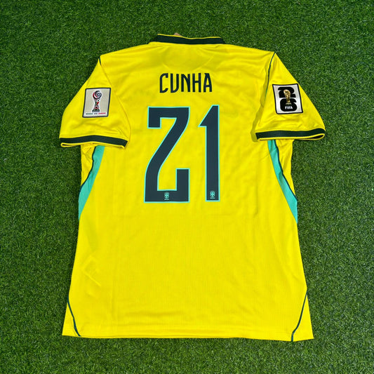 Matheus Cunha #21 Brazil 2026 World Cup Yellow Home Football Jersey