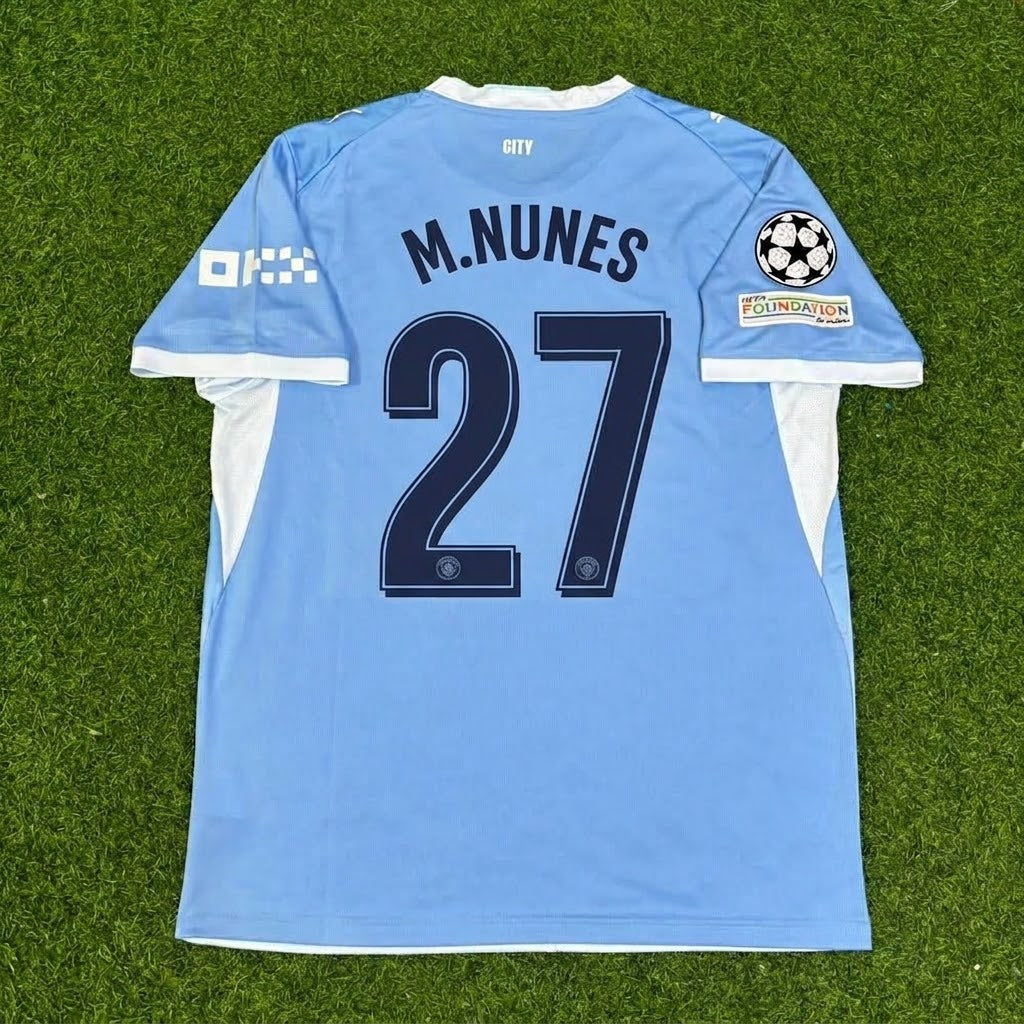 Matheus Nunes #27 Manchester City 2026-27 Home New Season Champions League Patch Jersey Trikot Maillot Soccer Shirt