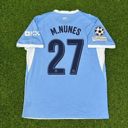Matheus Nunes #27 Manchester City 2026-27 Home New Season Champions League Patch Jersey Trikot Maillot Soccer Shirt