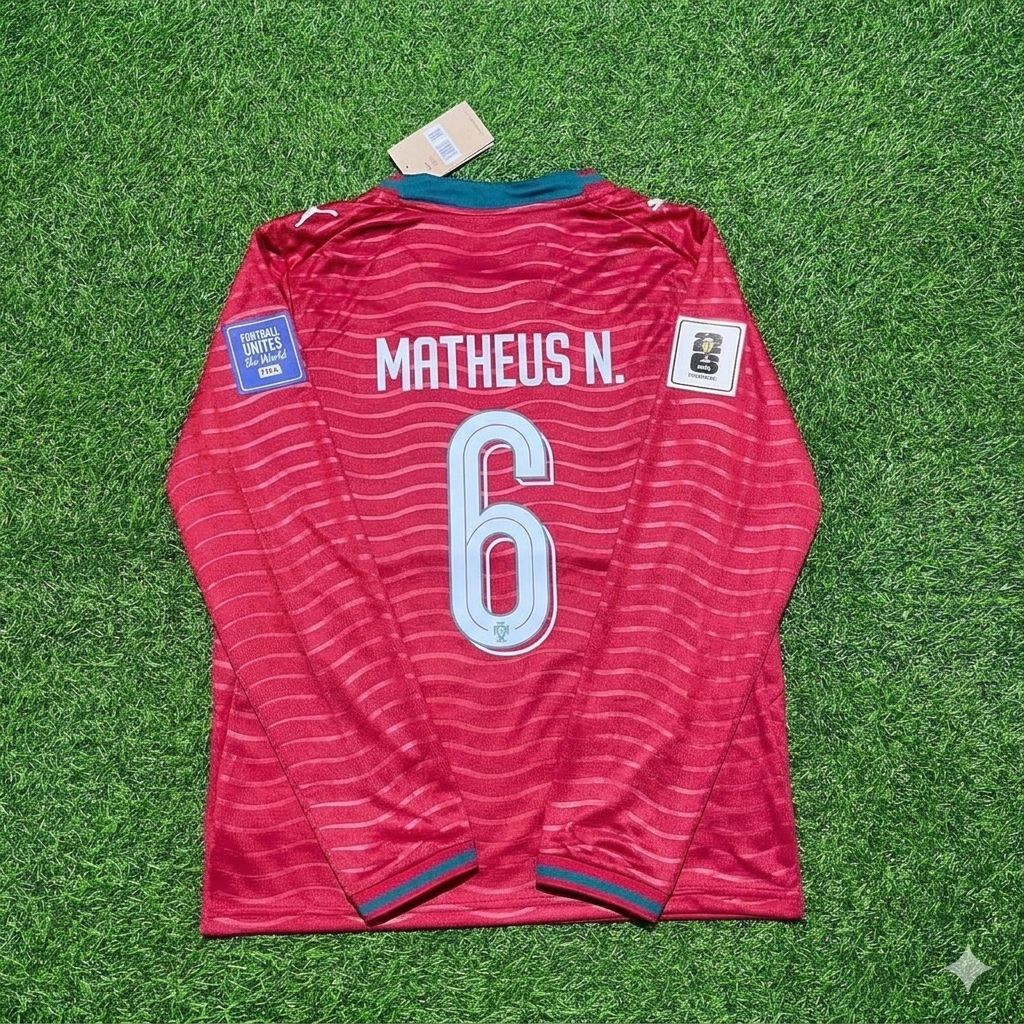 Matheus Nunes Portugal 2026 Red Home New Season Long Sleeve Football Jersey
