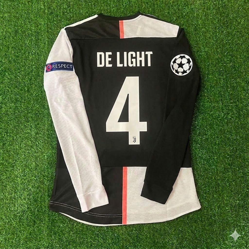 Matthijs de Ligt 4- Juventus Long Sleeve 2019 2020 Retro White Black Jersey Trikot Maglia