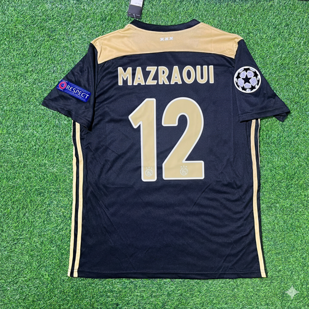 Noussair Mazraoui Ajax 2018–2019 Champions League Black Retro Football Jersey Kit