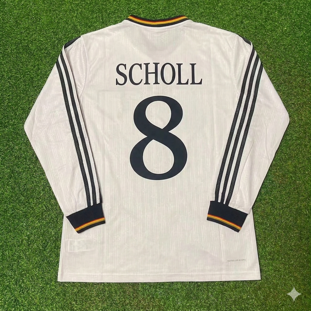 Mehmet Scholl #8 Germany EURO 1996 Final Home Long Sleeve Retro Football Jersey Kit