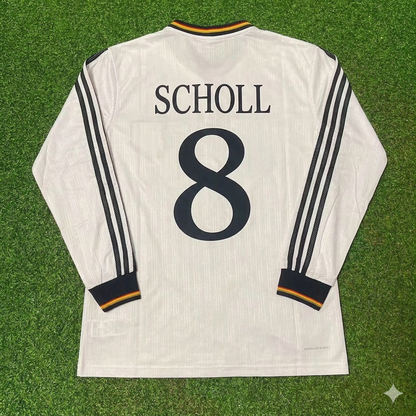 Mehmet Scholl #8 Germany EURO 1996 Final Home Long Sleeve Retro Football Jersey Kit