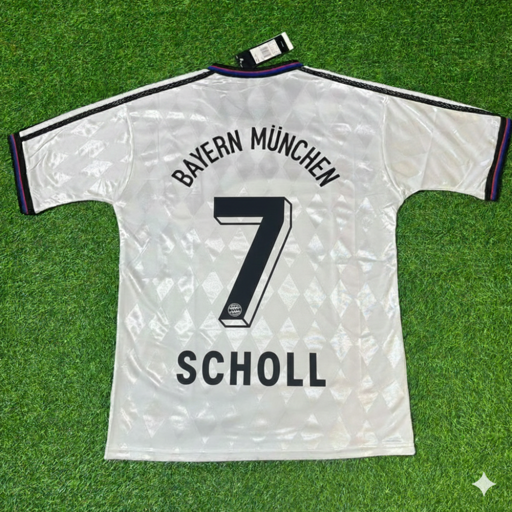 Mehmet Scholl Bayern Munich 1997–1998 Away White Retro Football Jersey Kit