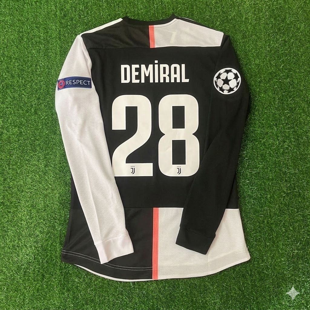 Merih Demiral 28- Juventus Long Sleeve 2019 2020 Retro White Black Jersey Trikot Maglia