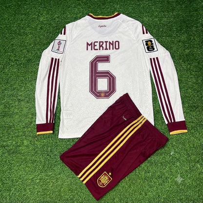 Mikel Merino Spain 2026 World Cup Away Long Sleeve Kids Football Jersey