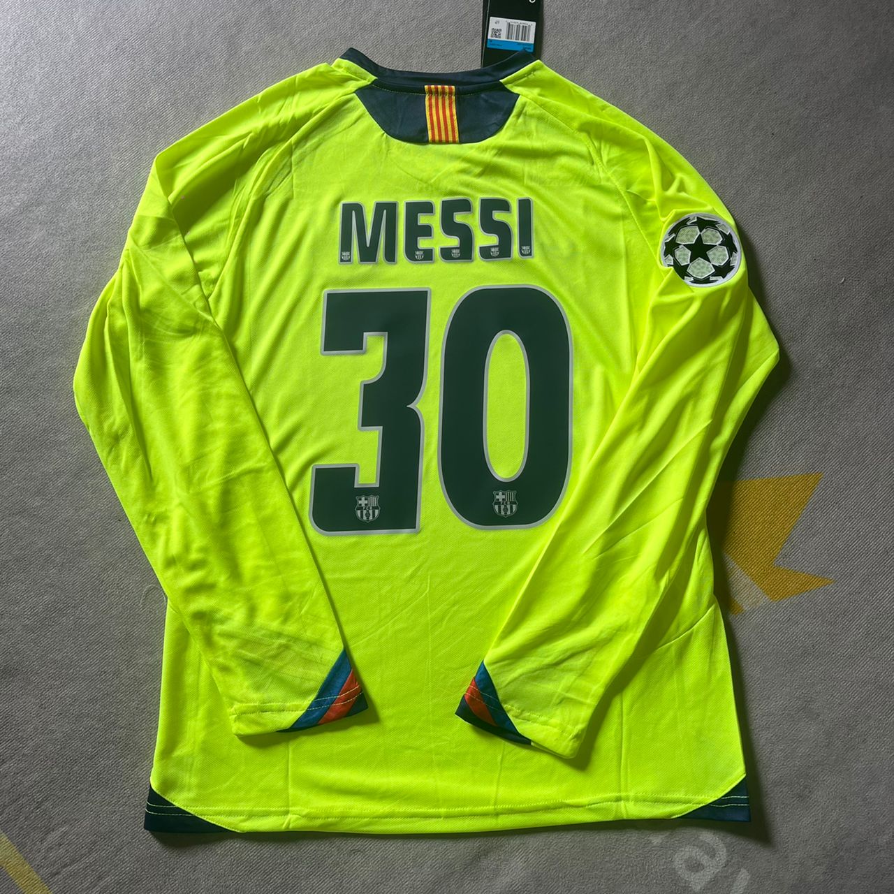 Lionel Messi Barcelona 2005-06 Season Yellow Green Retro Long Sleeve Jersey