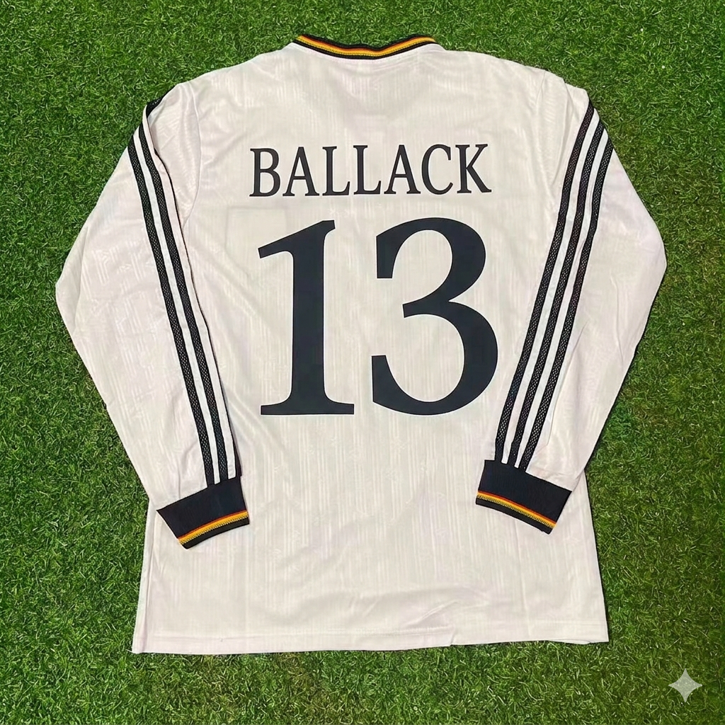 Michael Ballack #13 Germany EURO 1996 Final Home Long Sleeve Retro Football Jersey Kit