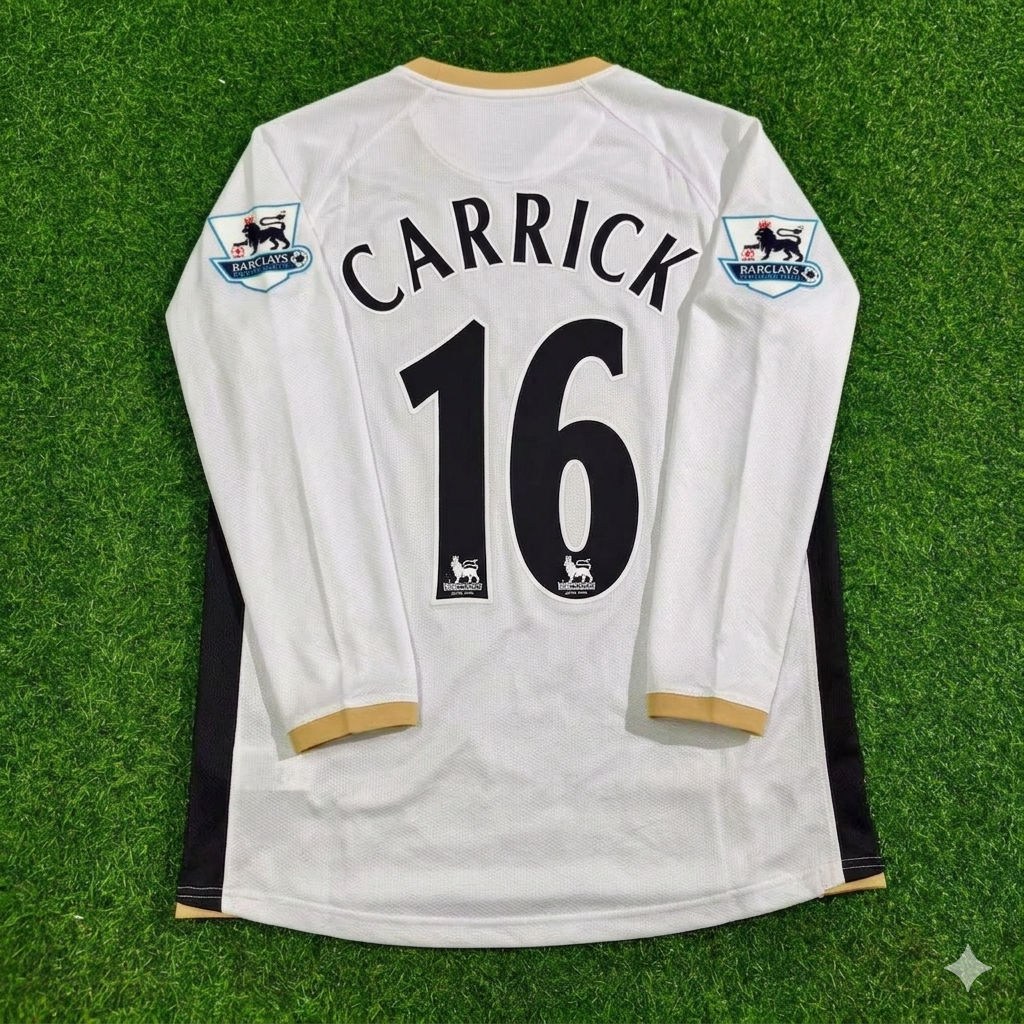 Michael Carrick #16 Manchester United 2006-2007 White Retro Long Sleeve Football Jersey