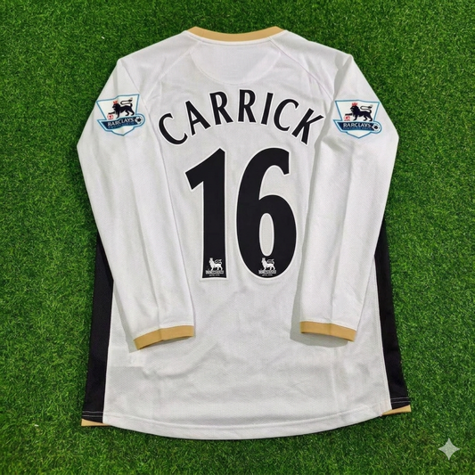 Michael Carrick #16 Manchester United 2006-2007 White Retro Long Sleeve Football Jersey