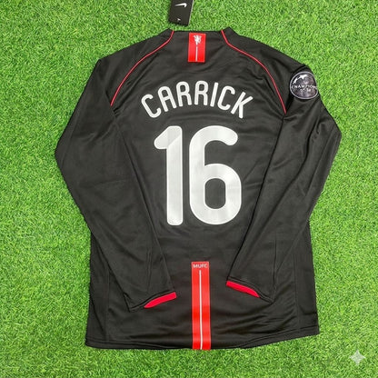 Michael Carrick Manchester United 2007/2008 Champions League Patch Black Retro Football Jersey Kit