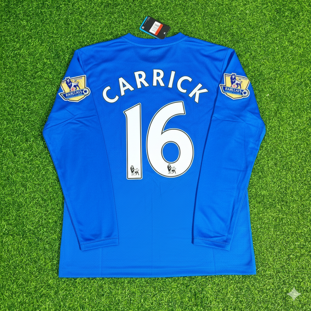 Michael Carrick Manchester United 2008 Blue EPL Patch Retro Long Sleeve Football Jersey