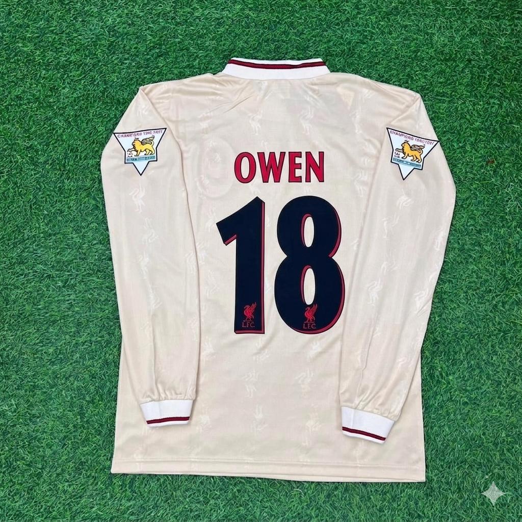 Michael Owen Liverpool 1996 1997 Retro Away White Long Sleeve Jersey