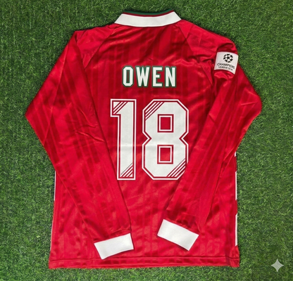 Michael Owen Liverpool Long Sleeve Retro Kit Jersey Trikot Maillot Soccer Shirt