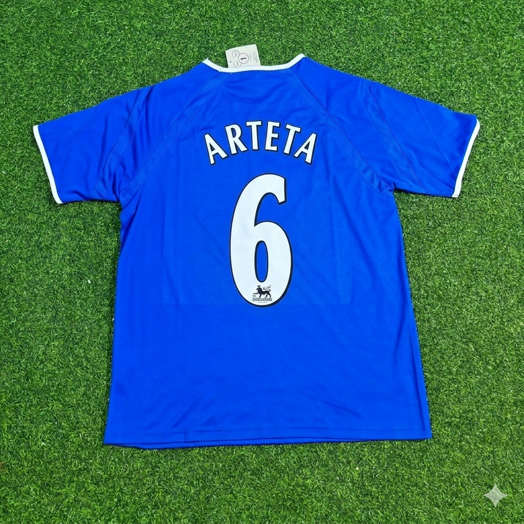 Mikel Arteta #6 Everton Fc Blue Retro Football Jersey