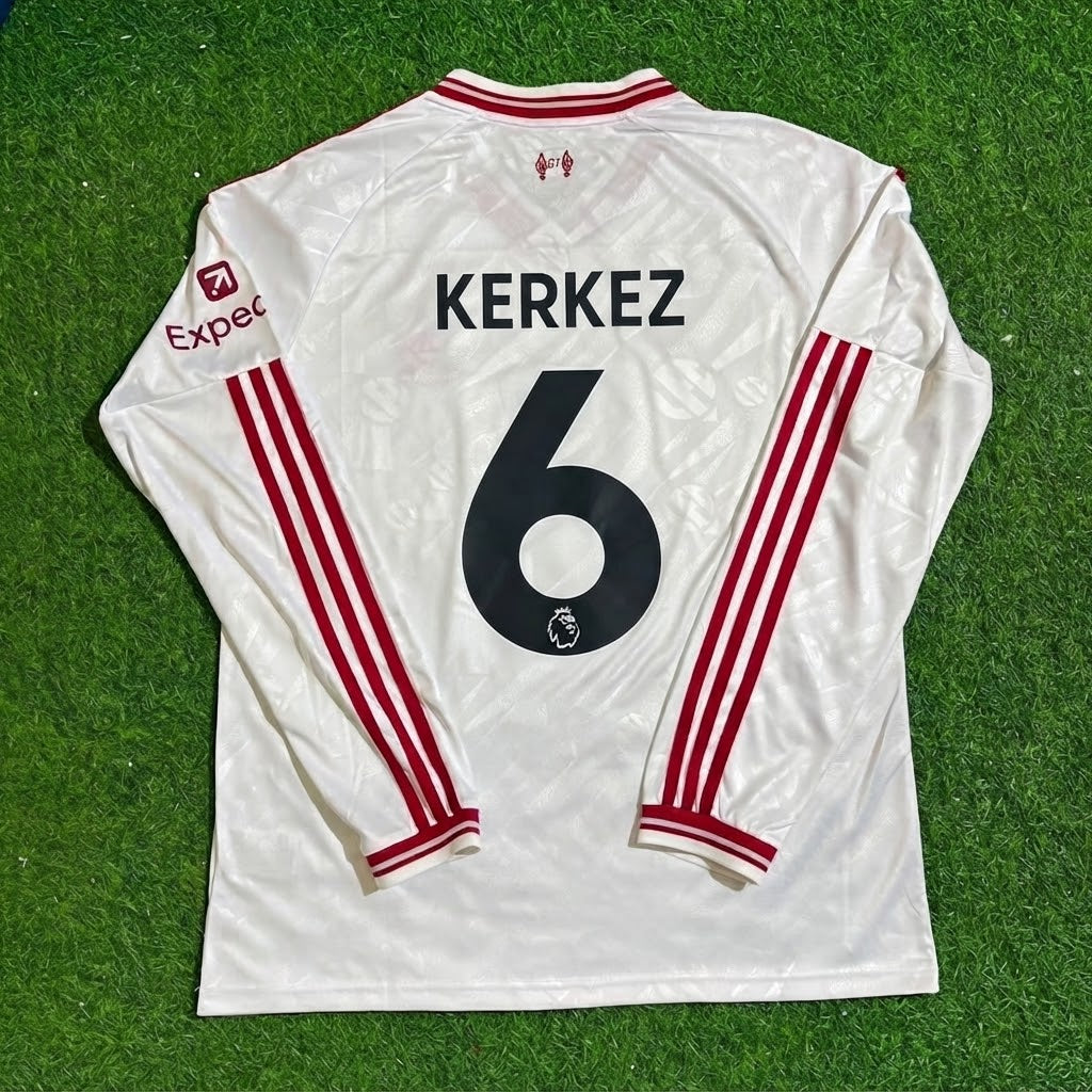 Milos Kerkez #6 Liverpool 2027 New Season Long Sleeve Away White Football Jersey Kit