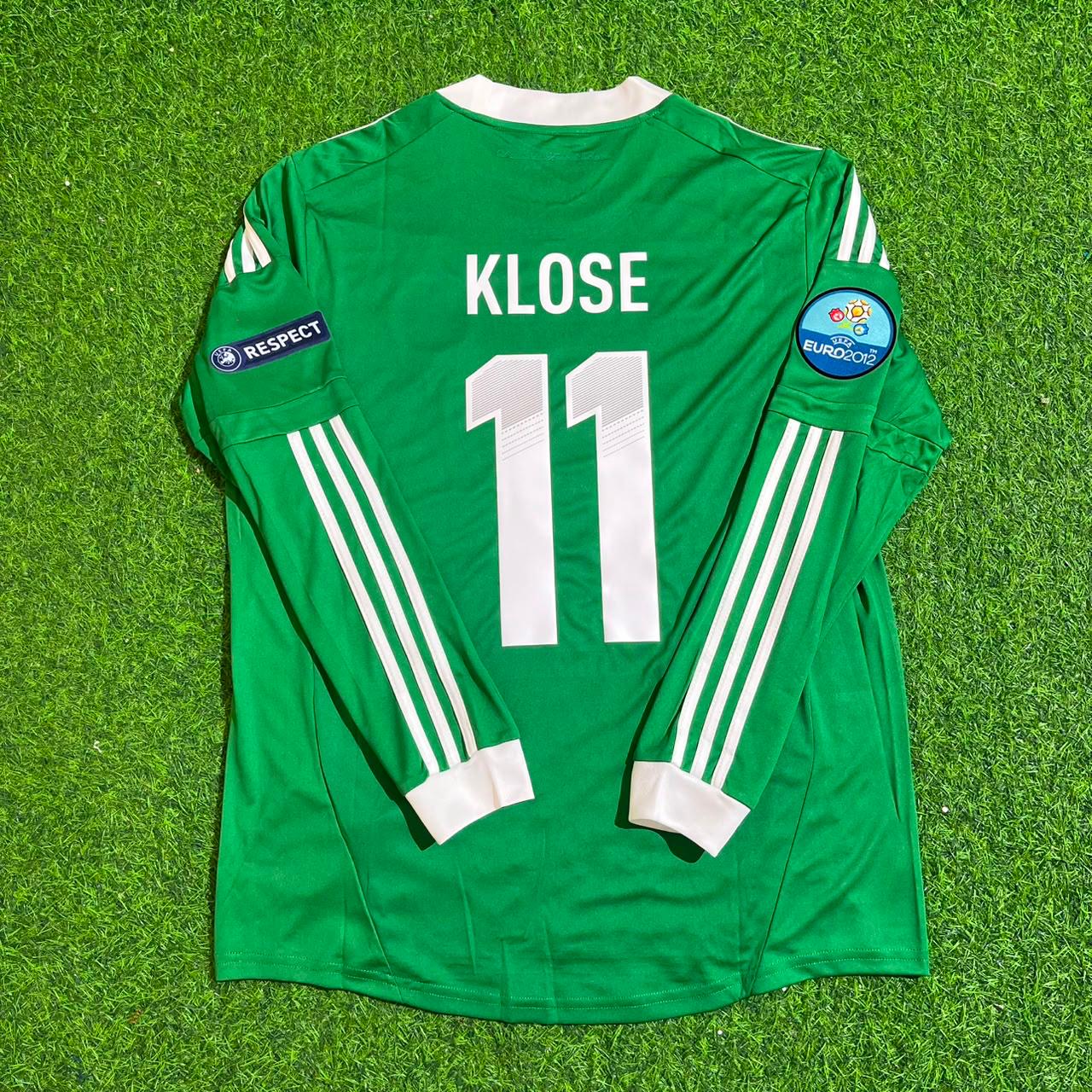 Maillot de football rétro vert à manches longues Miroslav Klose Allemagne EURO 2012