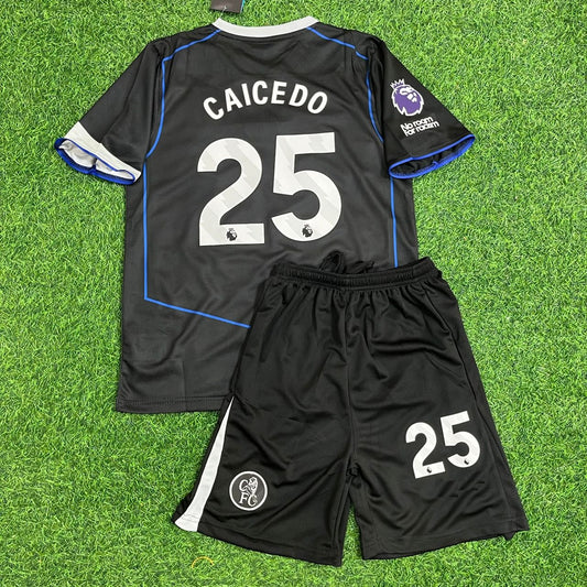 Moisés Caicedo Chelsea 2025 Black New Season Kids Football Jersey Kit