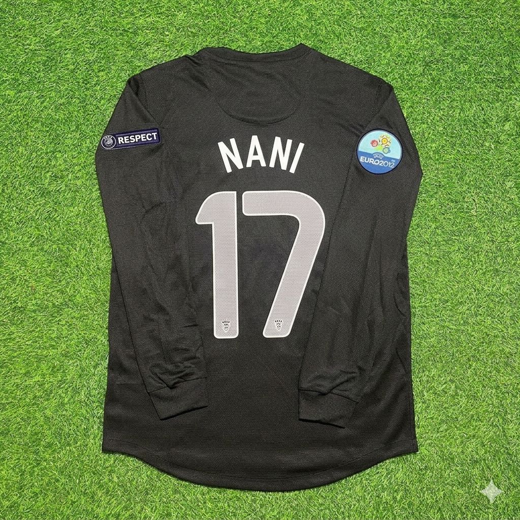 Luis Nani #17 Portugal Euro 2012 Away Black Long Sleeve Retro Football Jersey