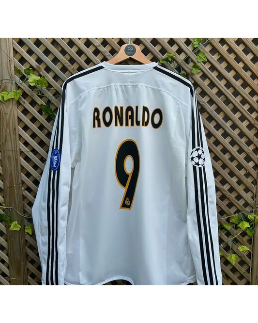 Ronaldo Nazario Real Madrid Schwarzes Retro-Fußballtrikot mit langen Ärmeln