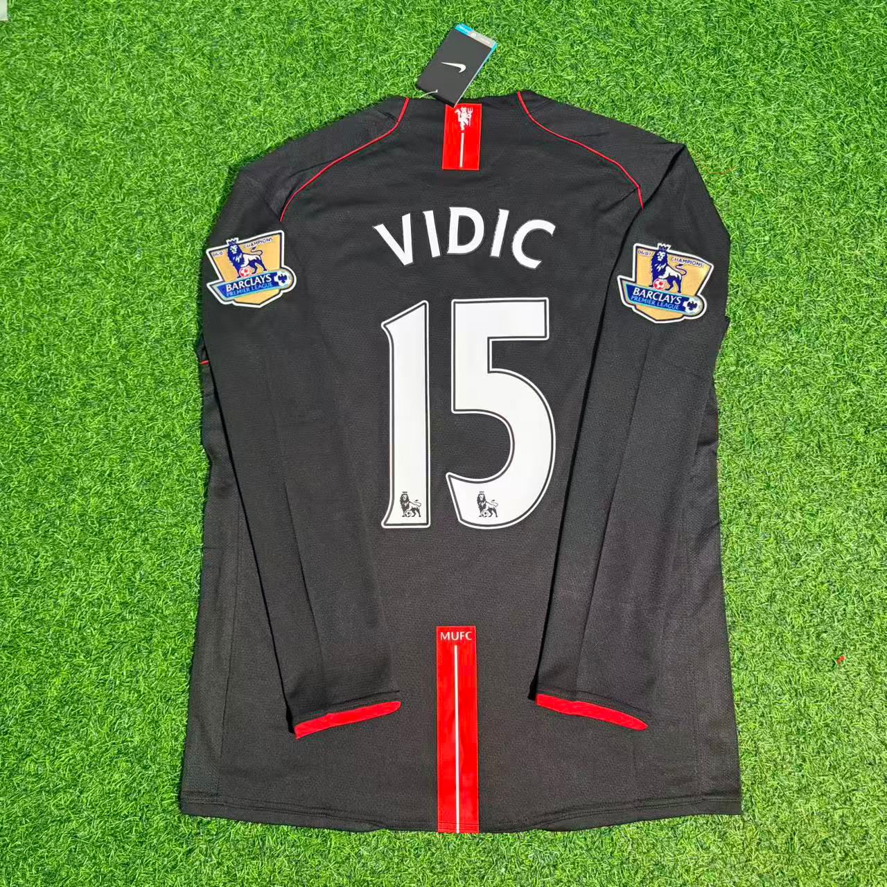 Nemanja Vidic 2007-2008 Manchester United Black Retro Jersey Trikot Camiseta Maillot