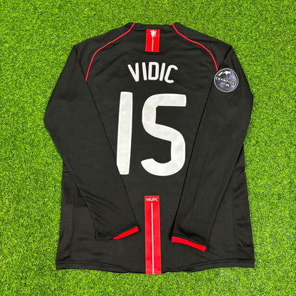 Nemanja Vidic Manchester United 2007/2008 Champions League Patch Black Retro Football Jersey Kit