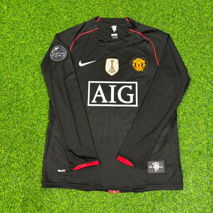 Nemanja Vidic Manchester United 2007/2008 Champions League Patch Black Retro Football Jersey Kit