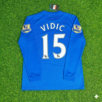 Nemanja Vidic Manchester United 2008 Blue EPL Patch Retro Long Sleeve Football Jersey