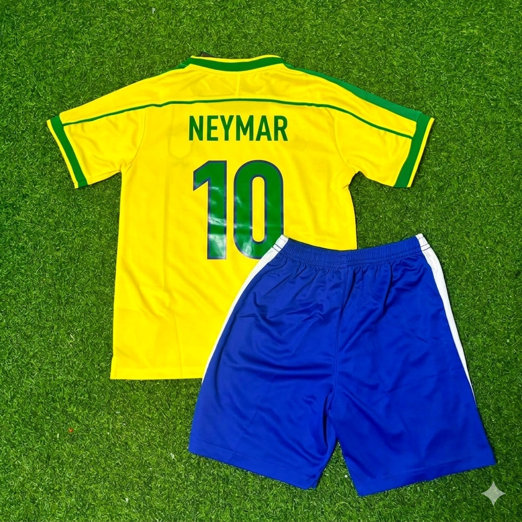 Neymar Jr. #10 Brazil Retro Kids Soccer Kit Jersey Kinder Trikot Maillot Enfant Soccer Shirt