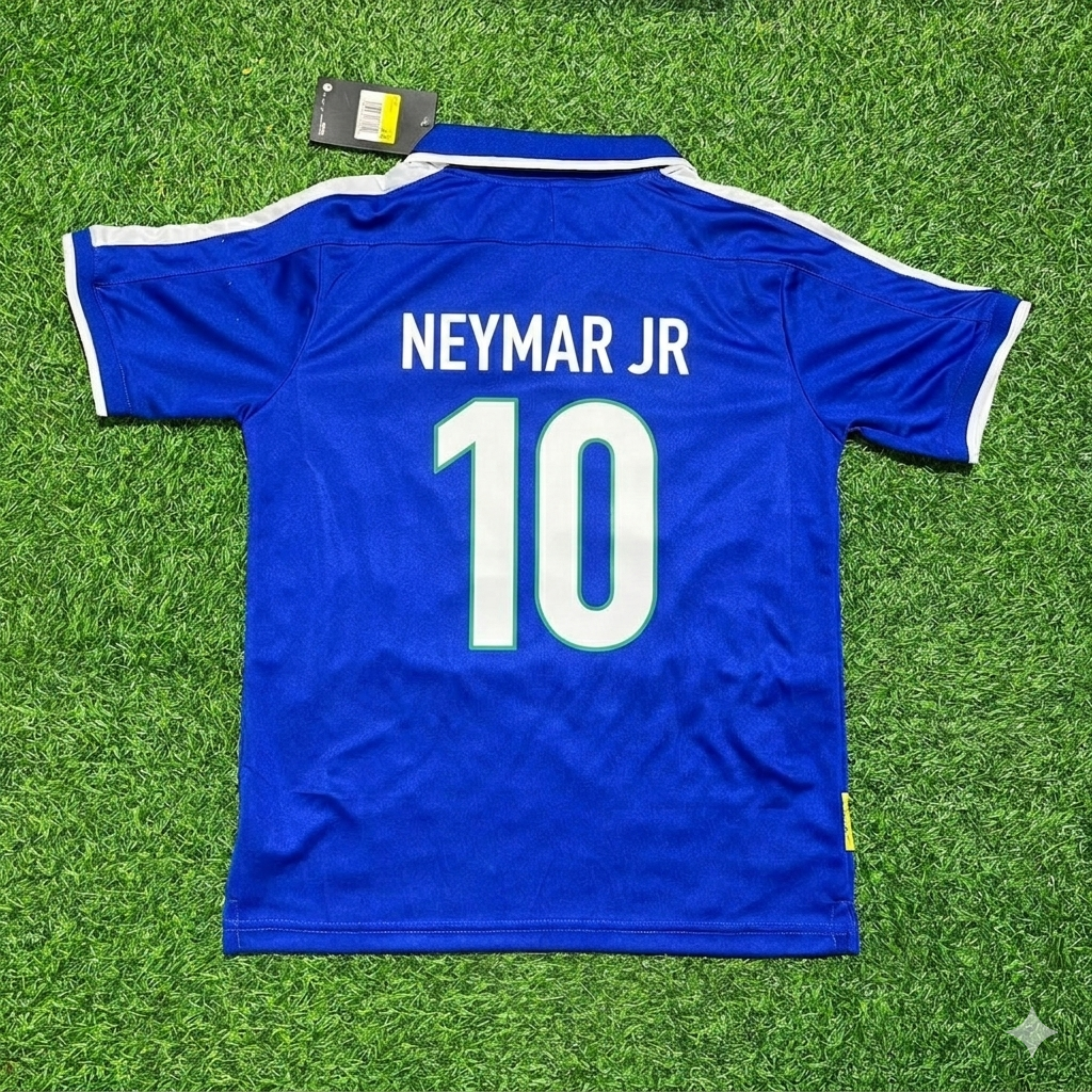 Neymar Jr Brazil Blue Retro Football Jersey